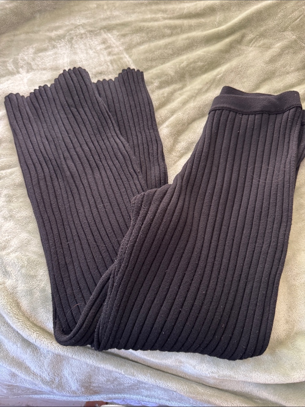 aerie Black Ribbed Wide-Leg Pants